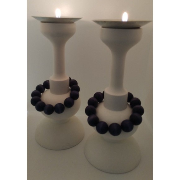 Aarikka Finland Candle Sticks Holders Set of 2 White Wood - Picture 12 of 12